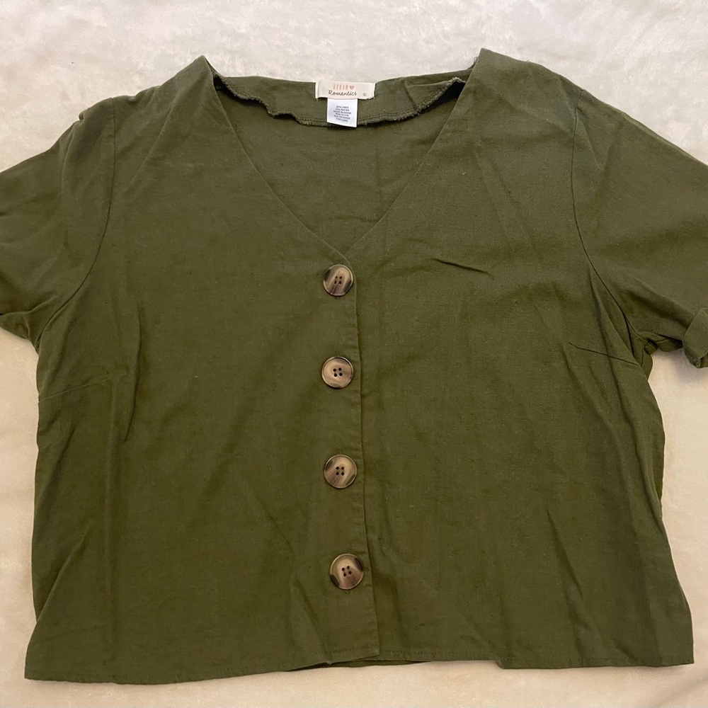 Green button down crop top